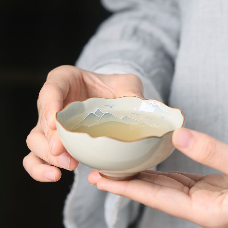 Ceramic master cup, grass and wood ash hand-painted Zen landscape