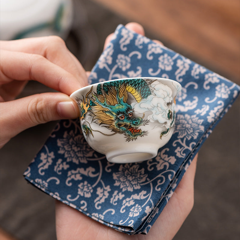 Tea cup, hand-painted suet jade white porcelain single cup