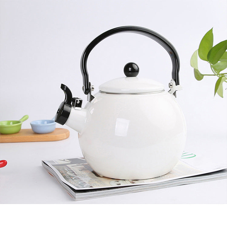 2L Thickened Enamel Whistling Kettle Flat Bottom for Gas Stove - Household Use