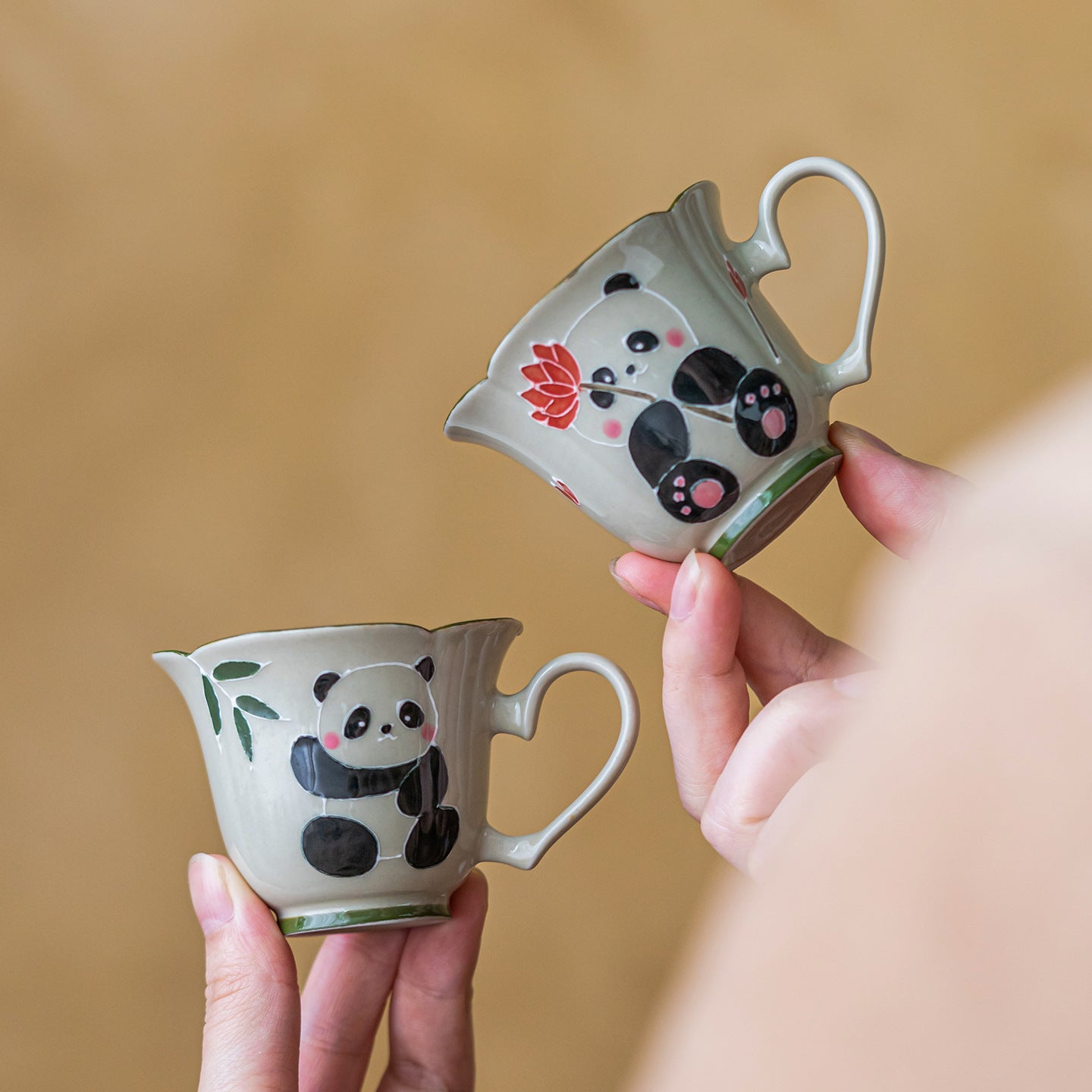 Hand painted panda flower mouth coffee cup, ceramic underglaze color master cup