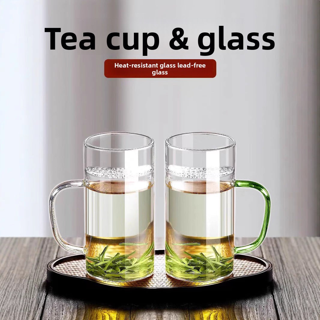 Heat-resistant green tea glass, thickened and filtered