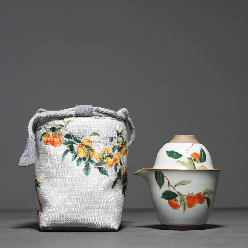 Ru kiln retro express cup, cloth bag portable travel set