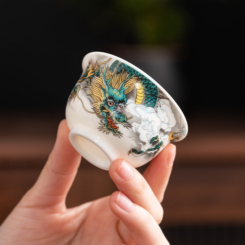Tea cup, hand-painted suet jade white porcelain single cup