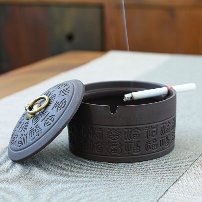 Retro creative purple sand ashtray with cover to prevent fly ash