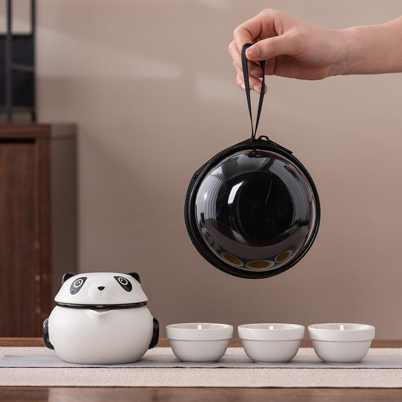Creative Panda Portable Travel Tea Set, Kuaike Ceramic Three Cups