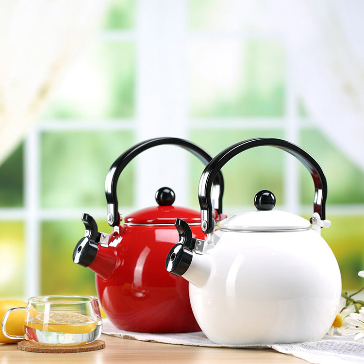 2L Thickened Enamel Whistling Kettle Flat Bottom for Gas Stove - Household Use