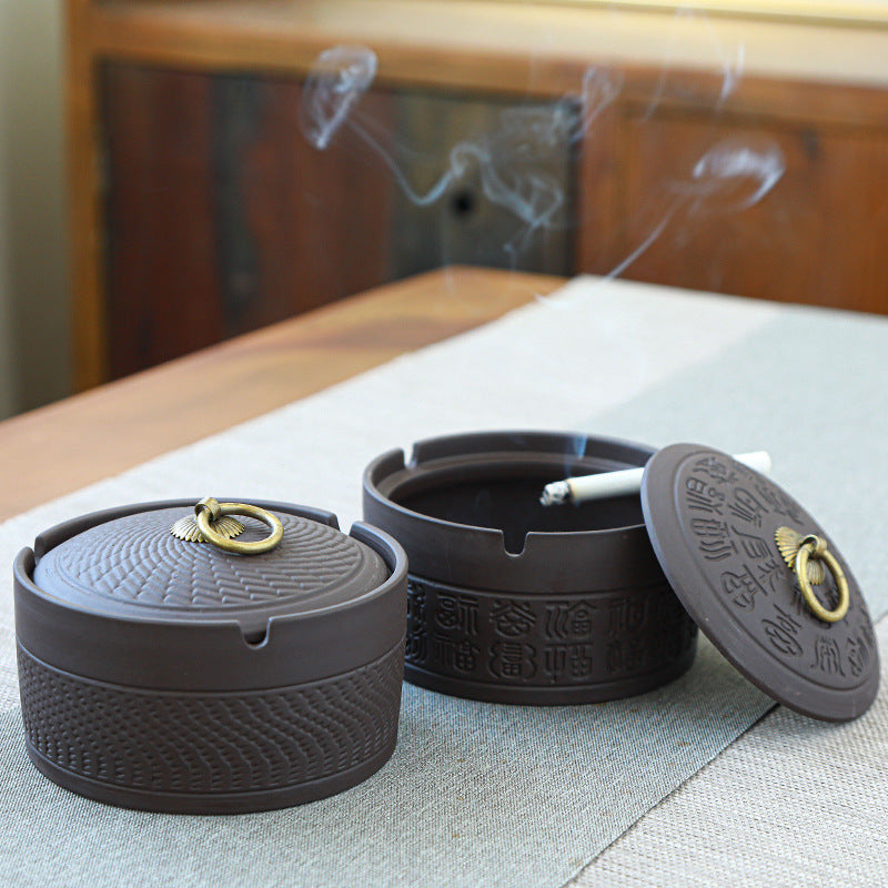 Retro creative purple sand ashtray with cover to prevent fly ash
