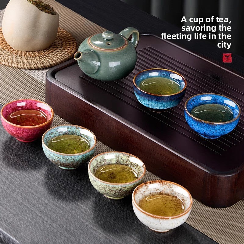 The kiln turns into a teacup. Tea set gift set. Ceramic five-element cup. Household tea cups. The master's cup is colorful