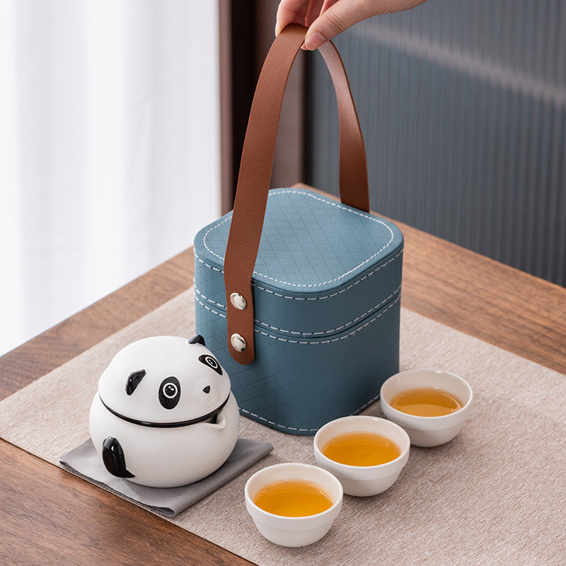Creative Panda Portable Travel Tea Set, Kuaike Ceramic Three Cups