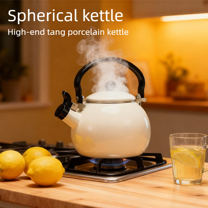 Modern Minimalist Enamel Whistling Kettle – Spherical Design, Loud Alert, Perfect for Boiling Water